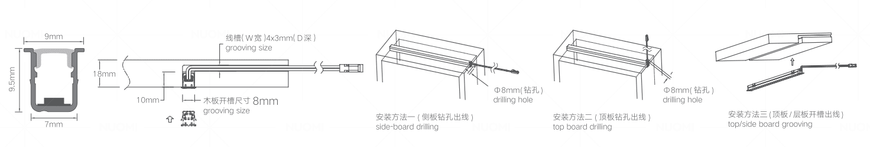 COB profile, recessed, ultra-thin, with backlight (8*10, 3000mm, 9.8W) (Elegant gray)