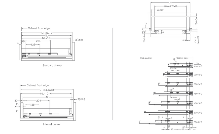 Concealed synchronous damping slide 250 mm (MEHR Series)